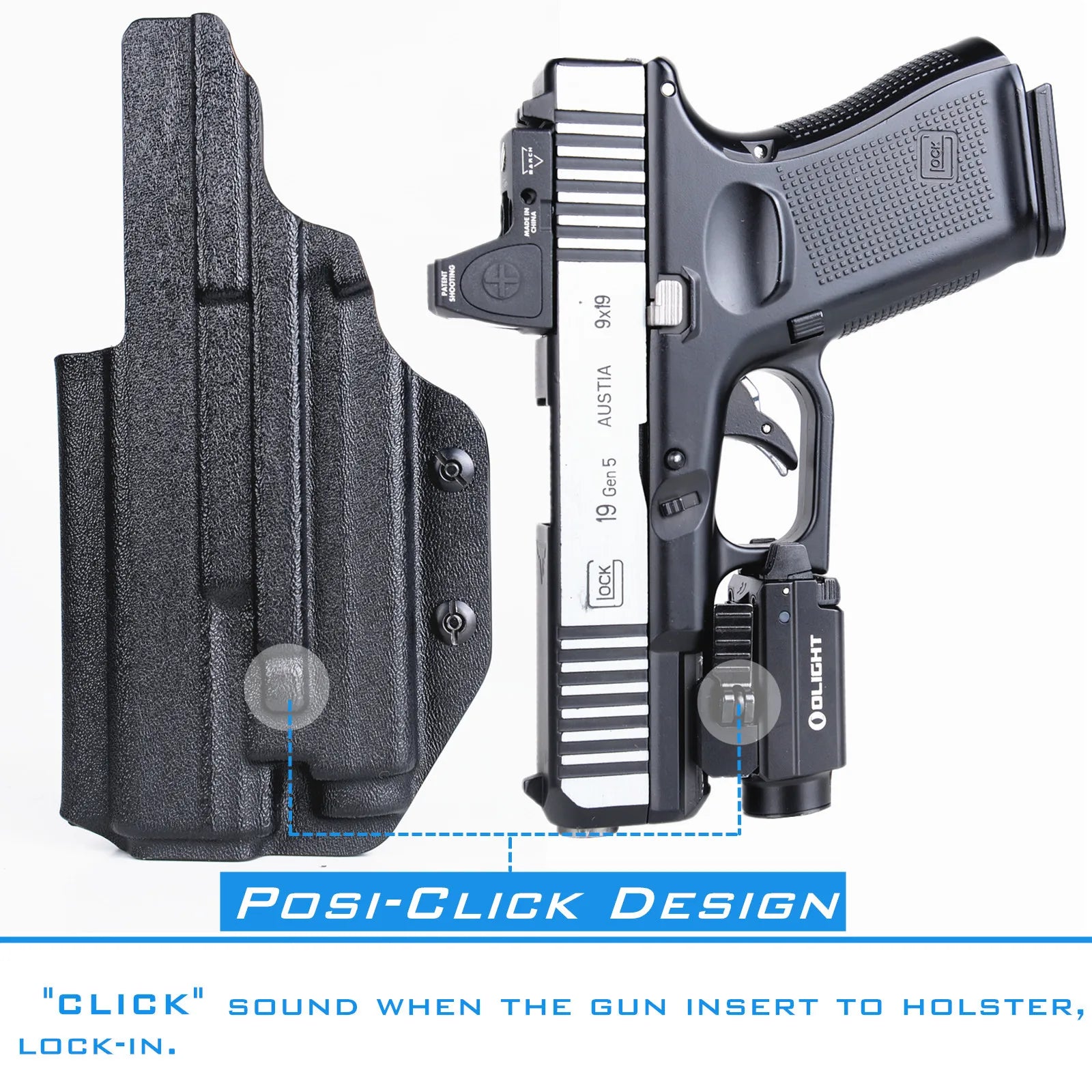 IWB Kydex Holster for Glock 19 19X 23 25 32 44 45 with Olight PL MINI 2 Valkyrie Flashlight inside Waistband Concealed Carry