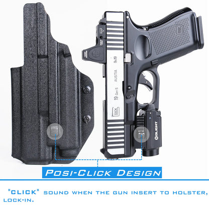IWB Kydex Holster for Glock 19 19X 23 25 32 44 45 with Olight PL MINI 2 Valkyrie Flashlight inside Waistband Concealed Carry