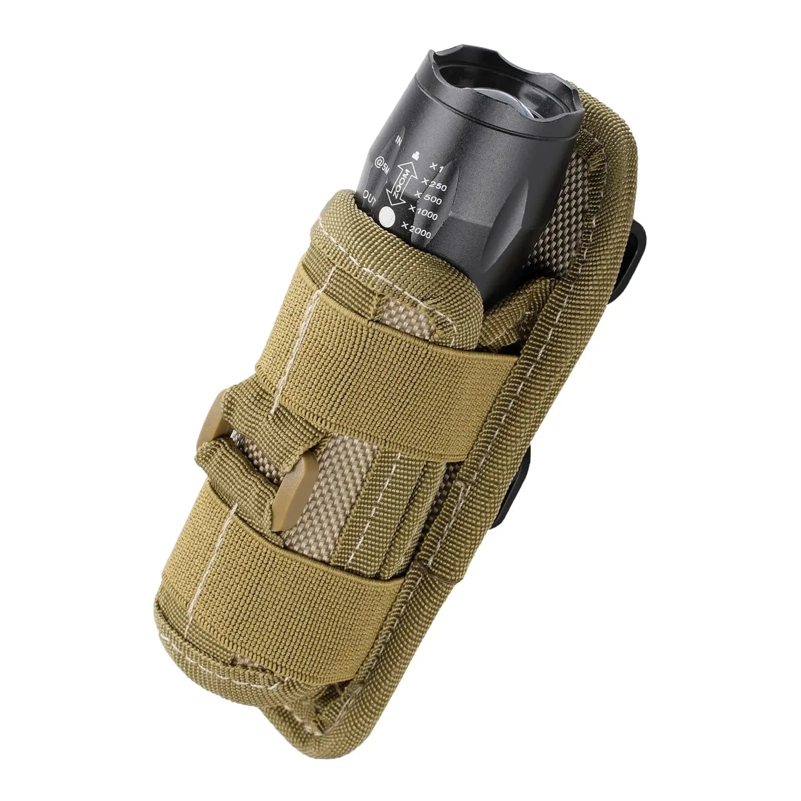 Tactical Flashlight Pouch Holster, Rotatable Holder Belt Clip Tactical Torch Carry Case with 360 Degree Carabiner Reel Clip