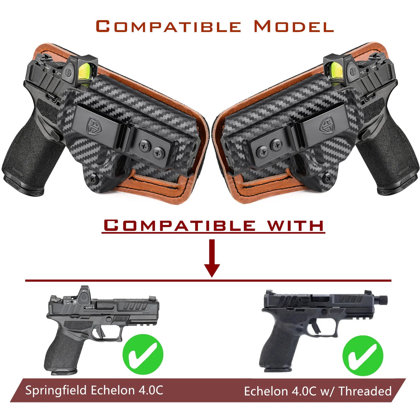 Echelon Holster with Comfort Pad IWB Kydex Leather Hybrid Holster for 9Mm Springfield Armory Echelon 4.0C inside Concealed Carry