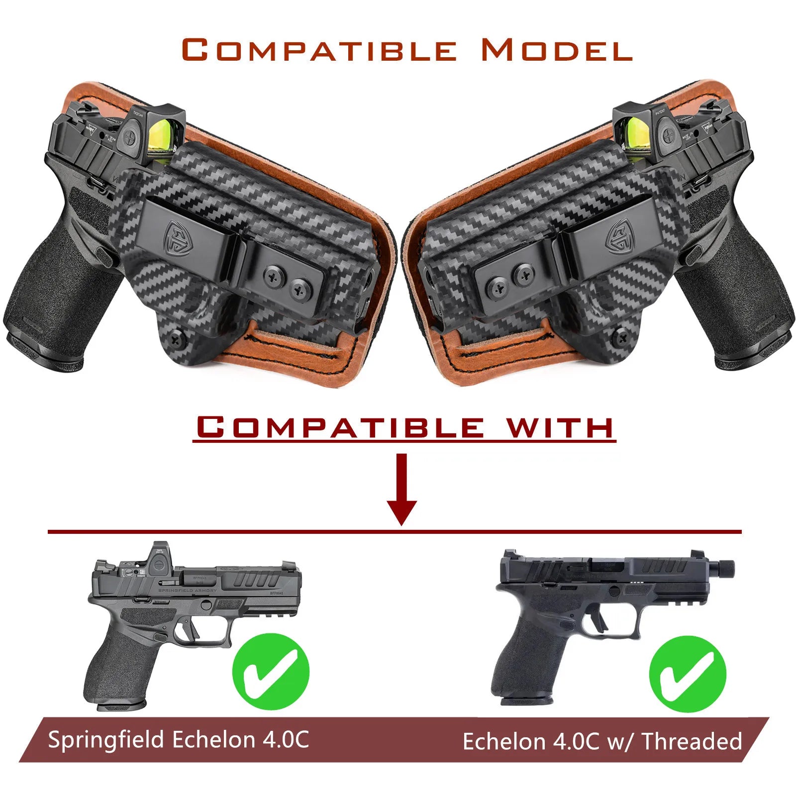 Echelon Holster with Comfort Pad IWB Kydex Leather Hybrid Holster for 9Mm Springfield Armory Echelon 4.0C inside Concealed Carry