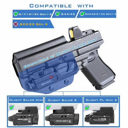 IWB Kydex Holster for Glock 19 19X 23 25 32 44 45 with Olight PL MINI 2 Valkyrie Flashlight inside Waistband Concealed Carry